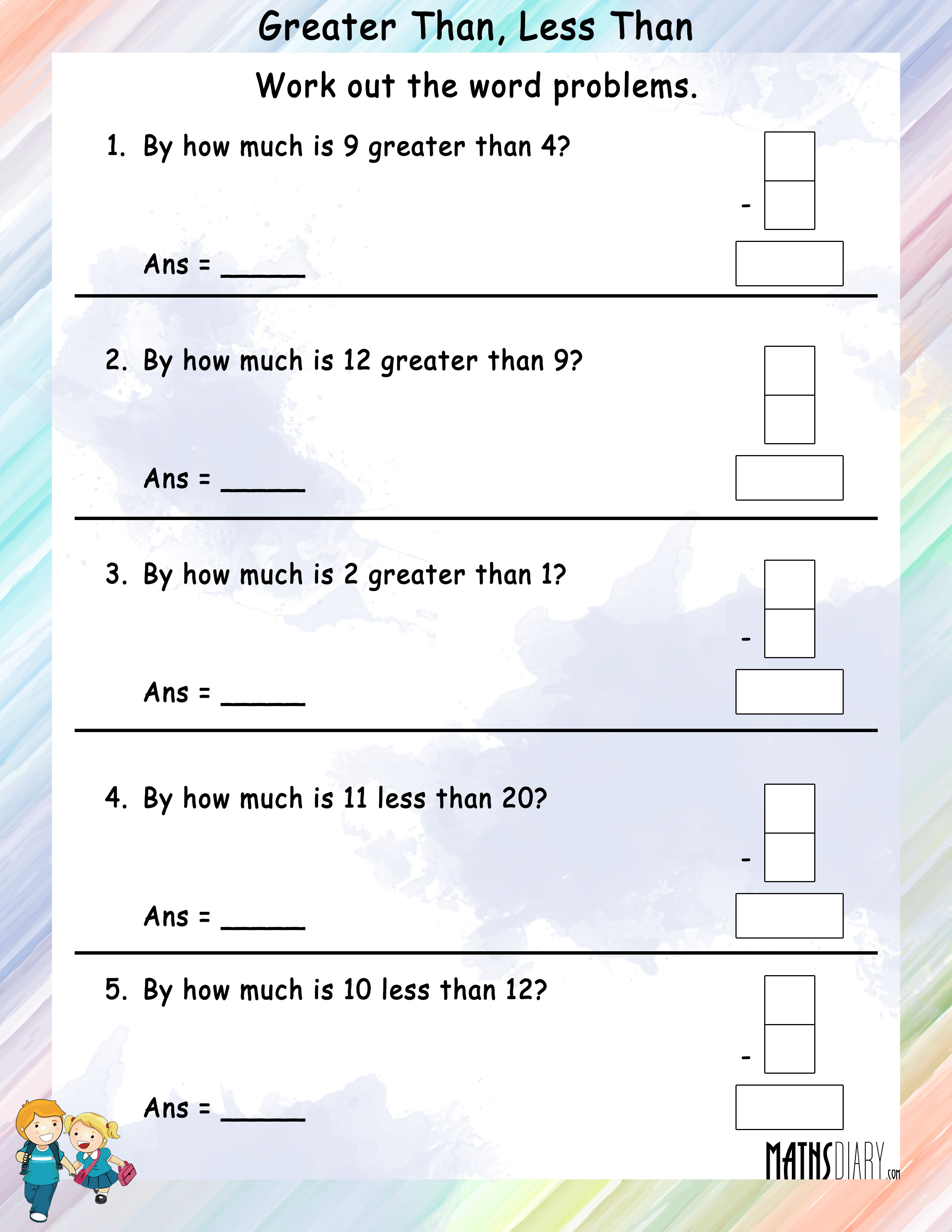Problem Sums Of Greater Than And Less Than Math Worksheets