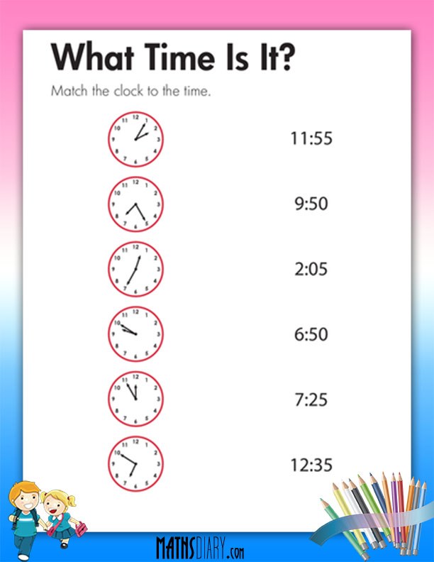 match the time worksheets math worksheets mathsdiary com