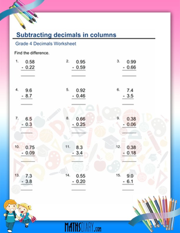 Subtraction of Decimals Worksheet Grade 4 - Math Worksheets