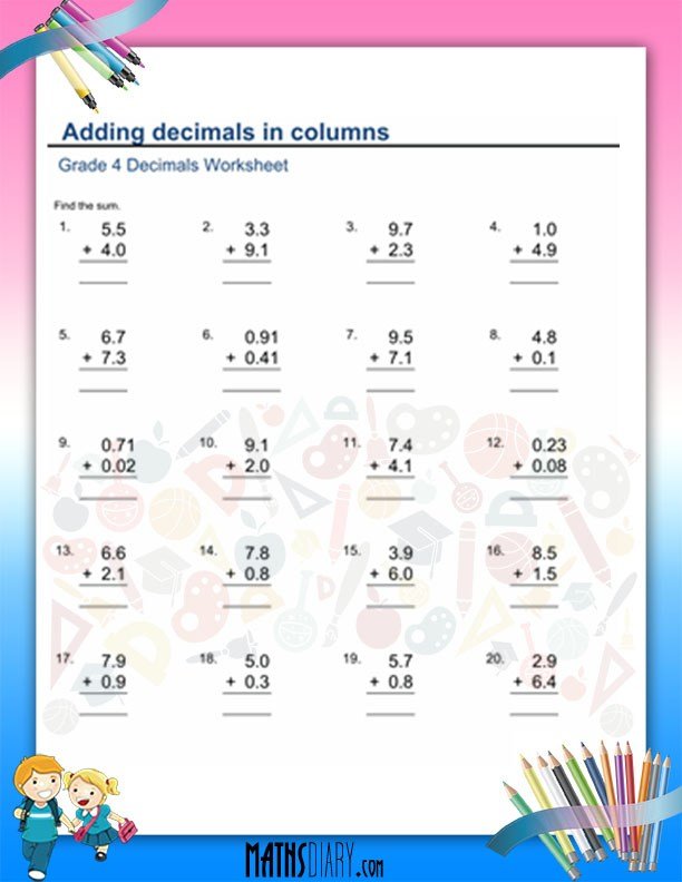 decimals grade 4 math worksheets