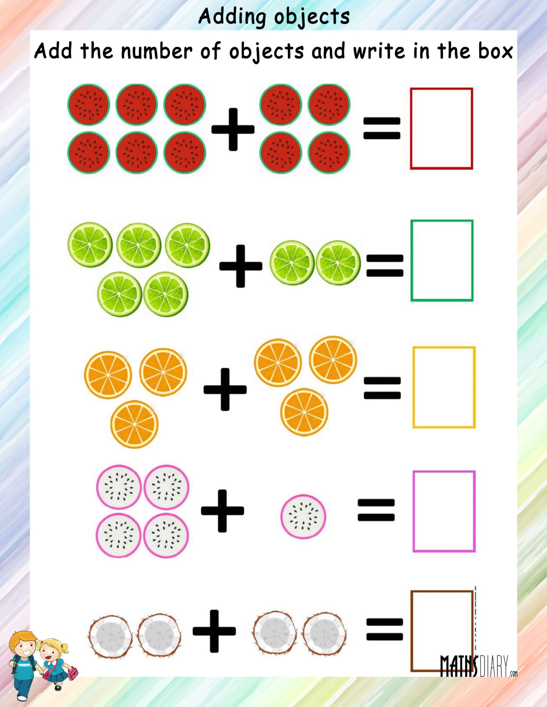 Count And Add Colorful Objects Math Worksheets