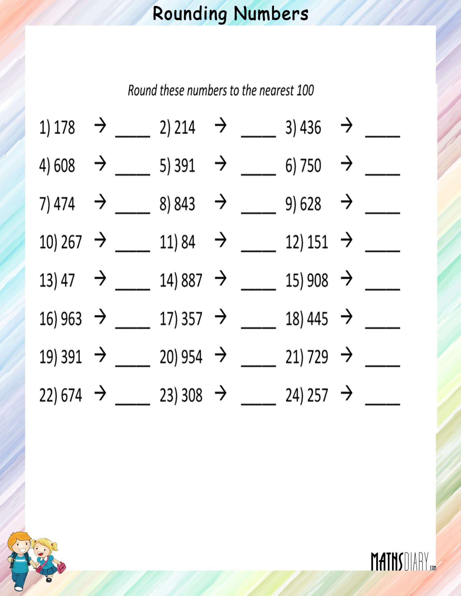 Round to the nearest 10's, 100's, 1000's place - Math Worksheets