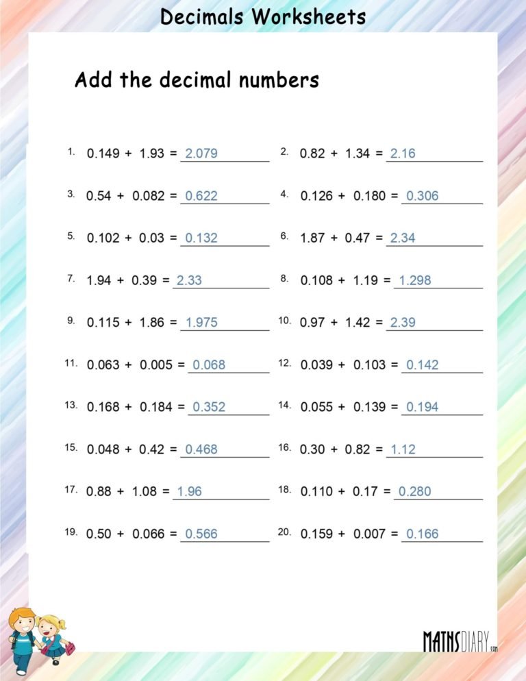 Decimals Math Worksheets