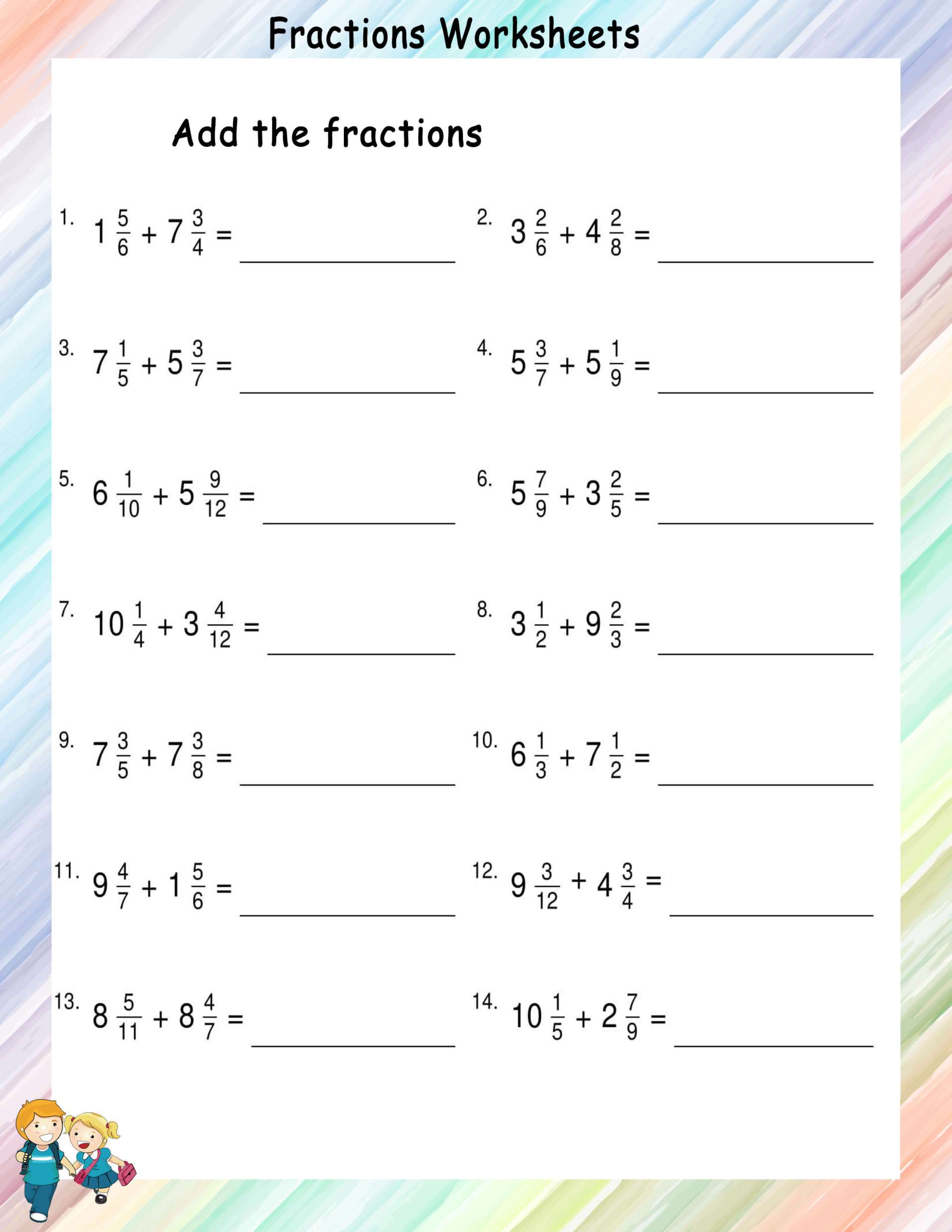 Addition of unlike mixed fractions - Math Worksheets - MathsDiary.com