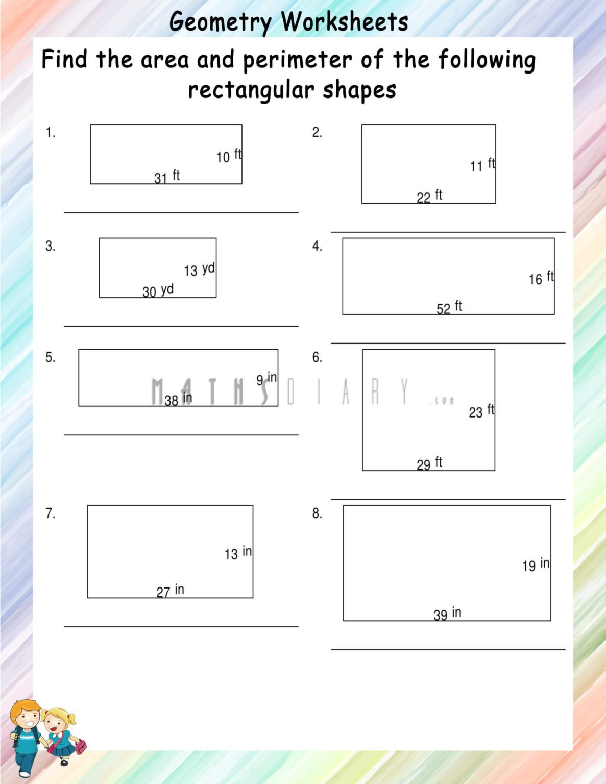 Area and perimeter of rectangles worksheets - Math Worksheets ...