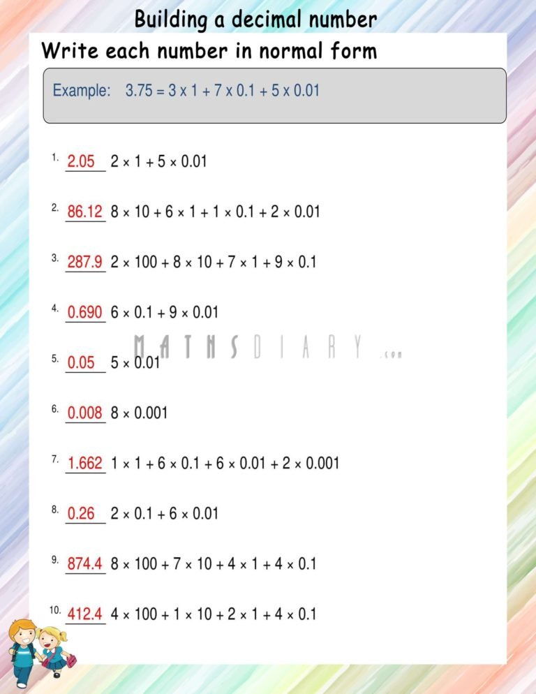 Building Decimal number from parts worksheets - Math Worksheets ...