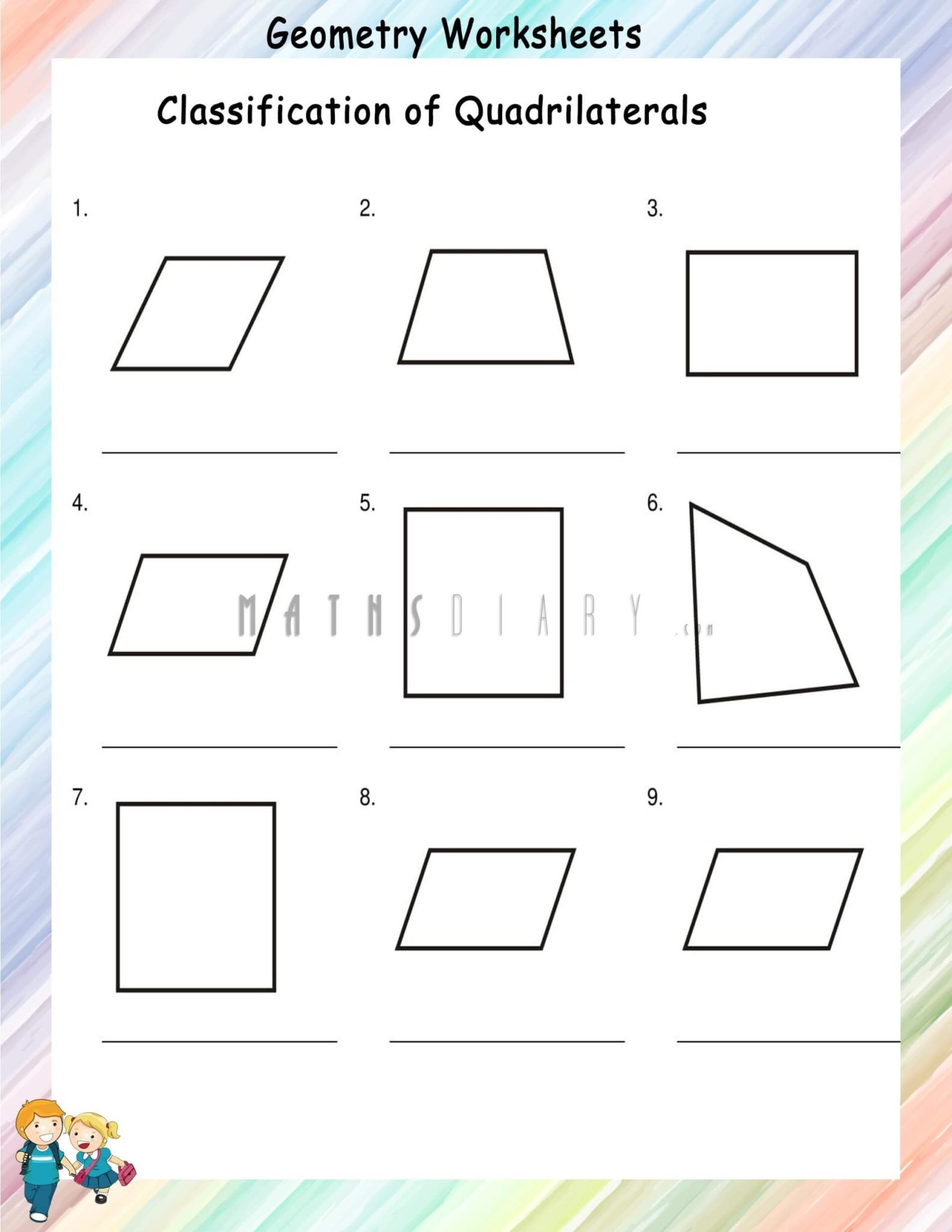 Types of Quadrilaterals worksheets - Math Worksheets - MathsDiary.com