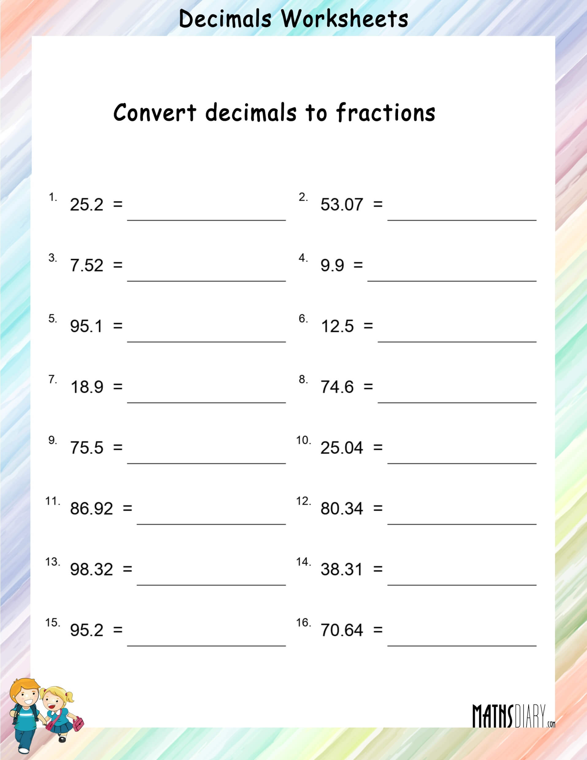 Decimals Into Fractions Worksheet - Worksheets For Kindergarten