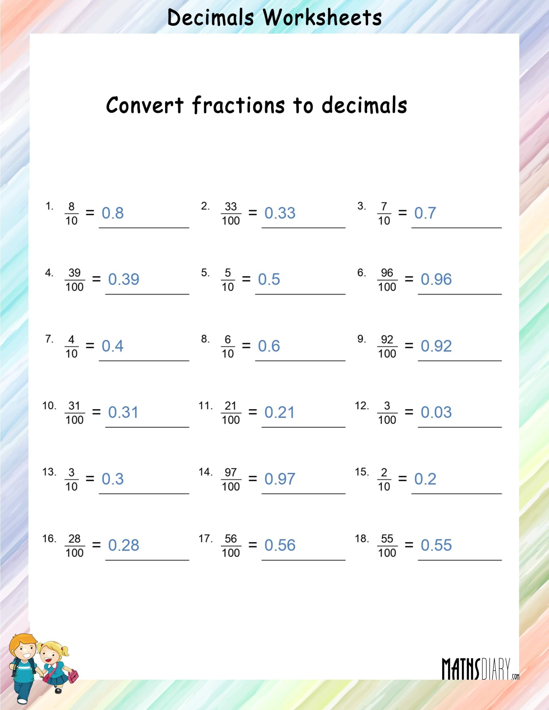 Fractions Into Decimals Worksheets Worksheets For Kindergarten