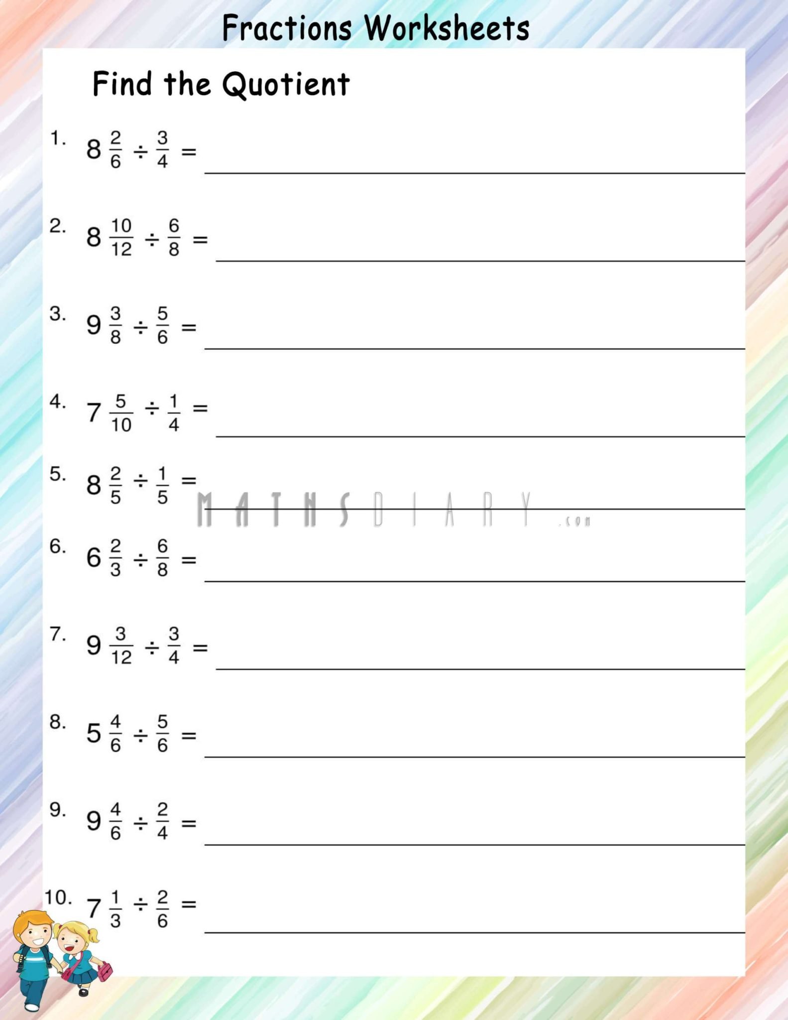 Dividing mixed number by fractions worksheets Math Worksheets