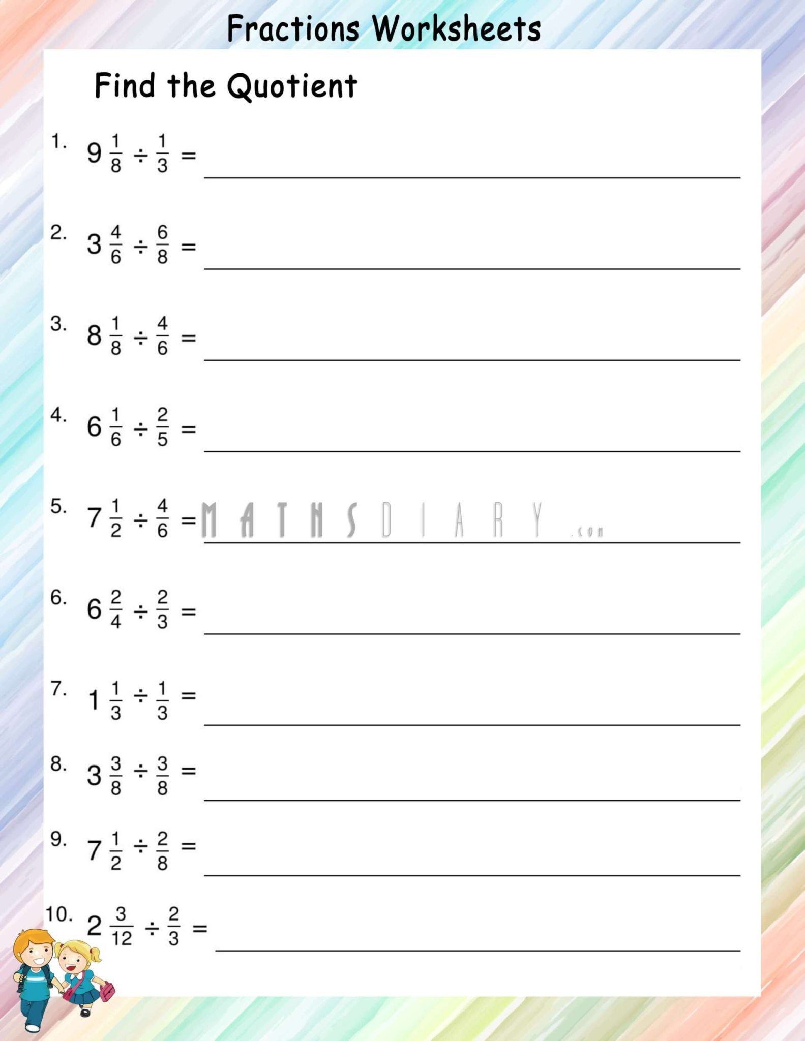 Dividing mixed number by fractions worksheets - Math Worksheets ...