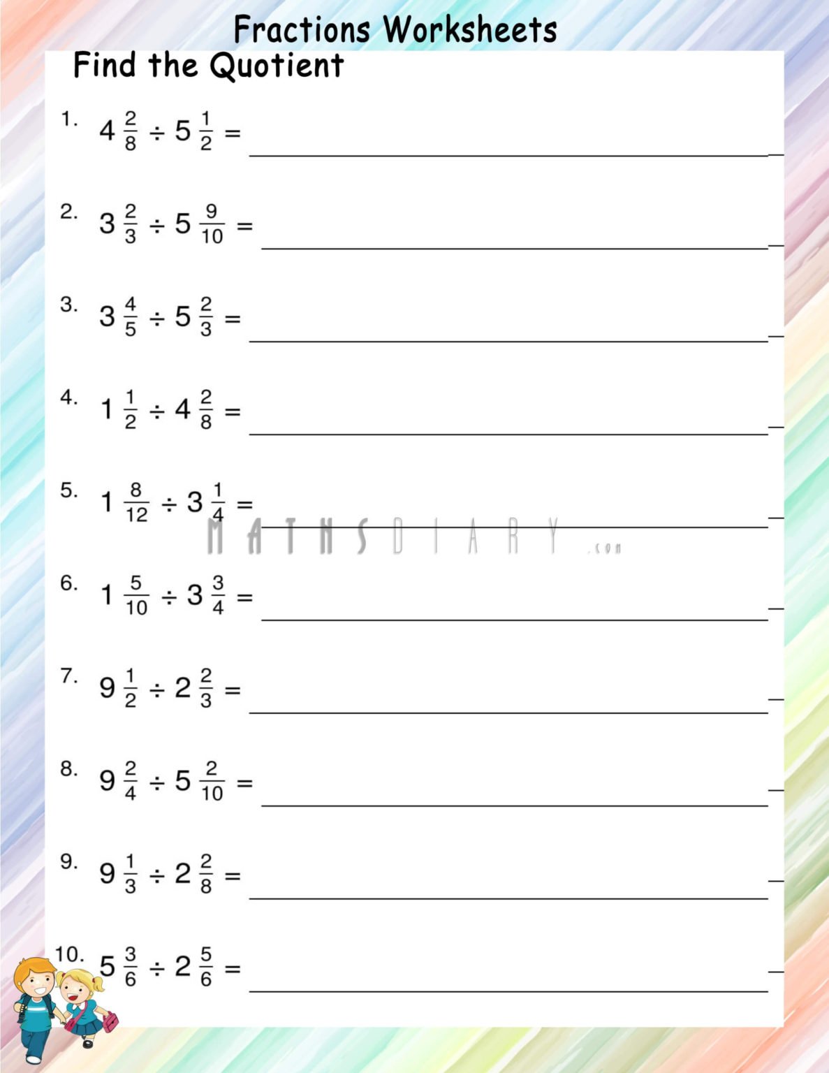 Division of mixed number by mixed number worksheets - Math Worksheets ...