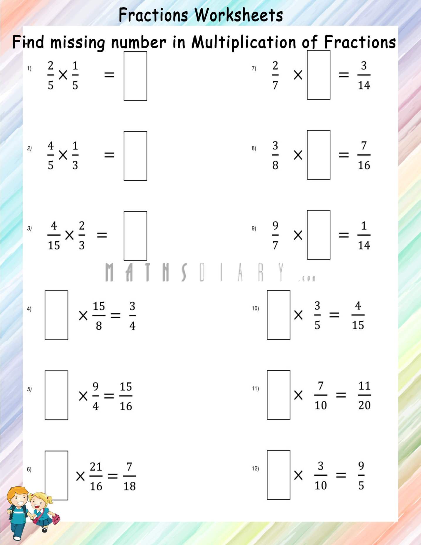 Multiplying Fractions With Missing Factors Math Worksheets MathsDiary