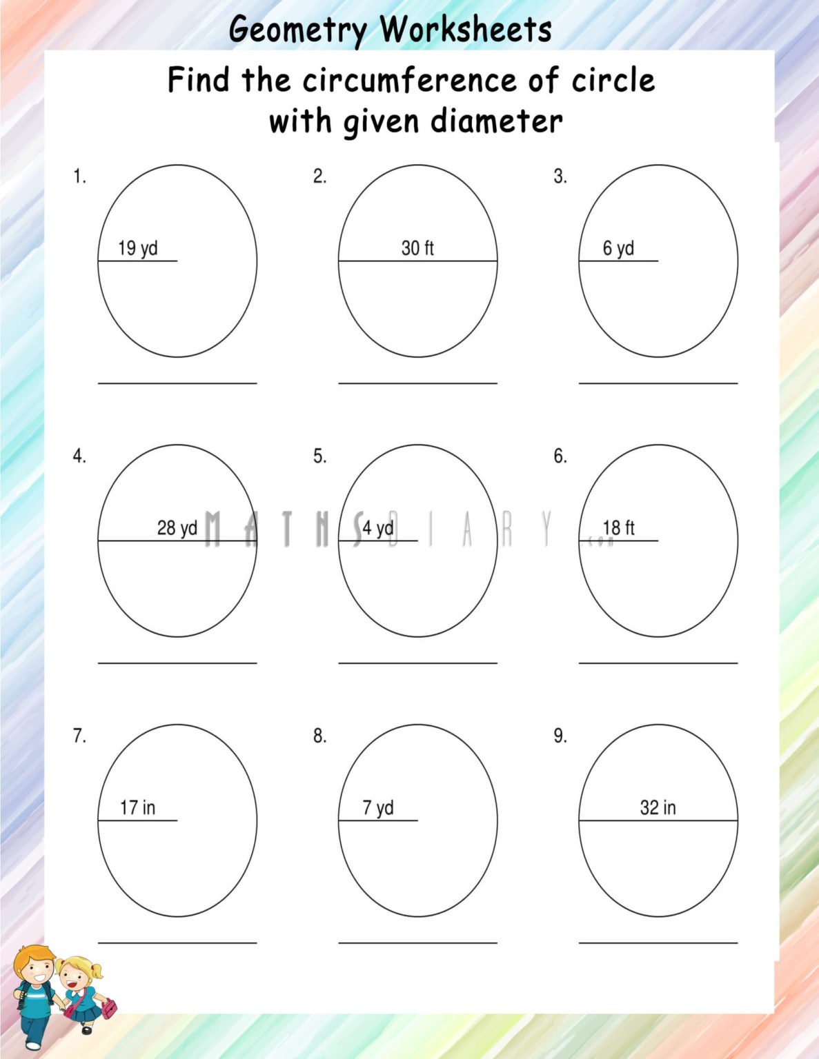 Find the circumference of circle worksheets math worksheets