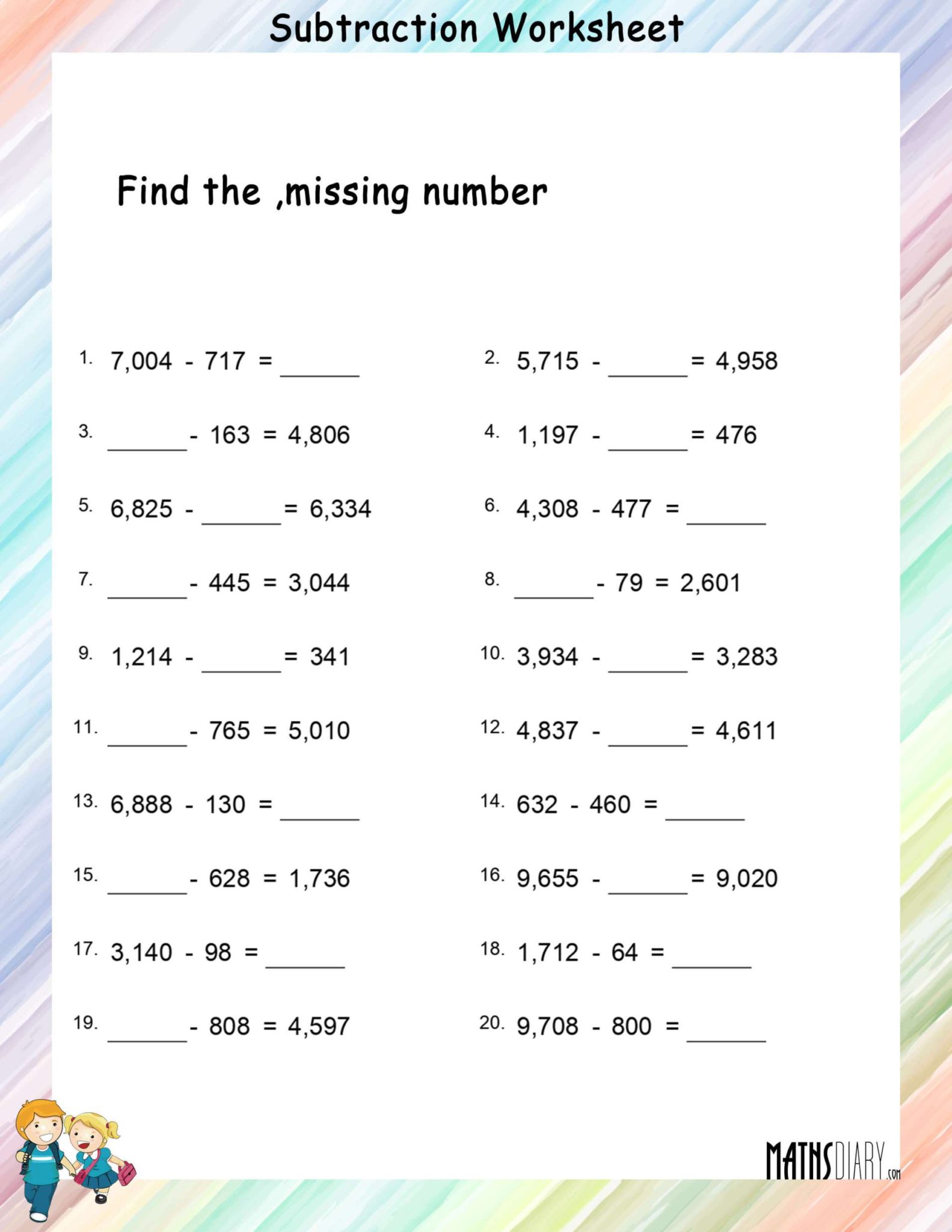 subtraction-missing-numbers-worksheet
