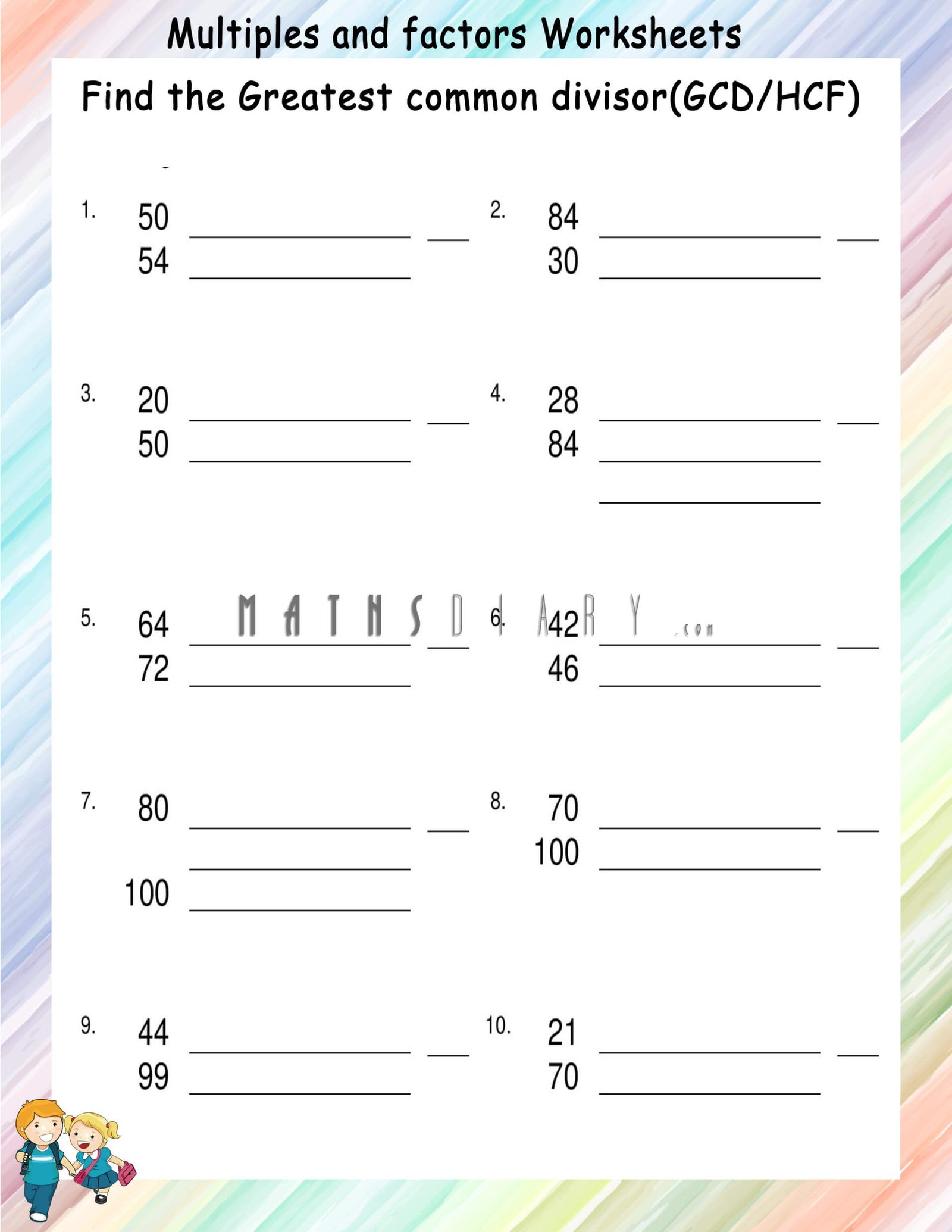 Greatest Common Factor Worksheet