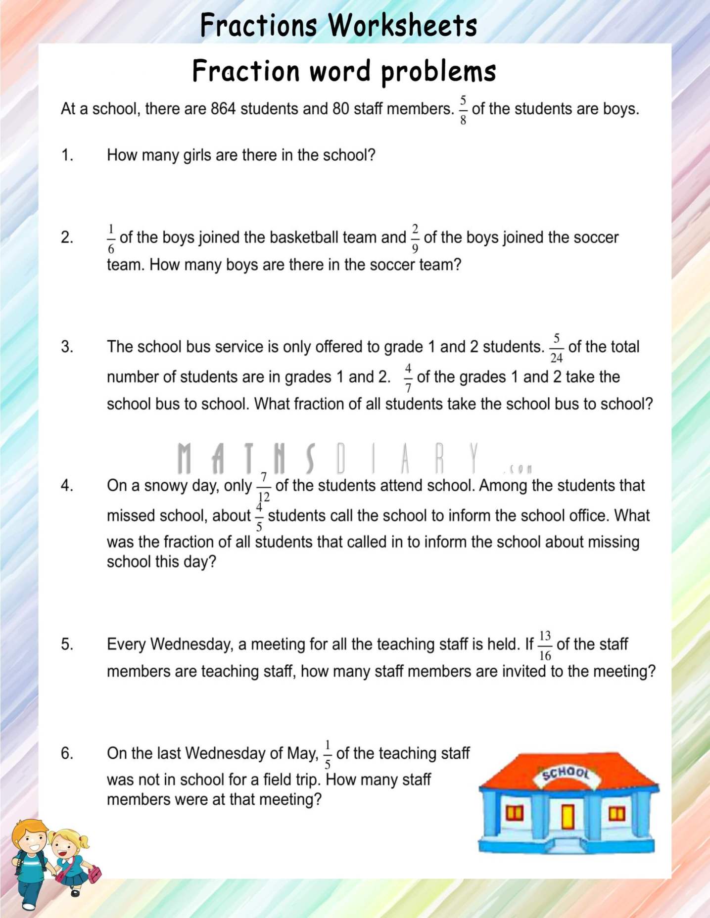 Multiplication Fraction Word Problems Worksheet