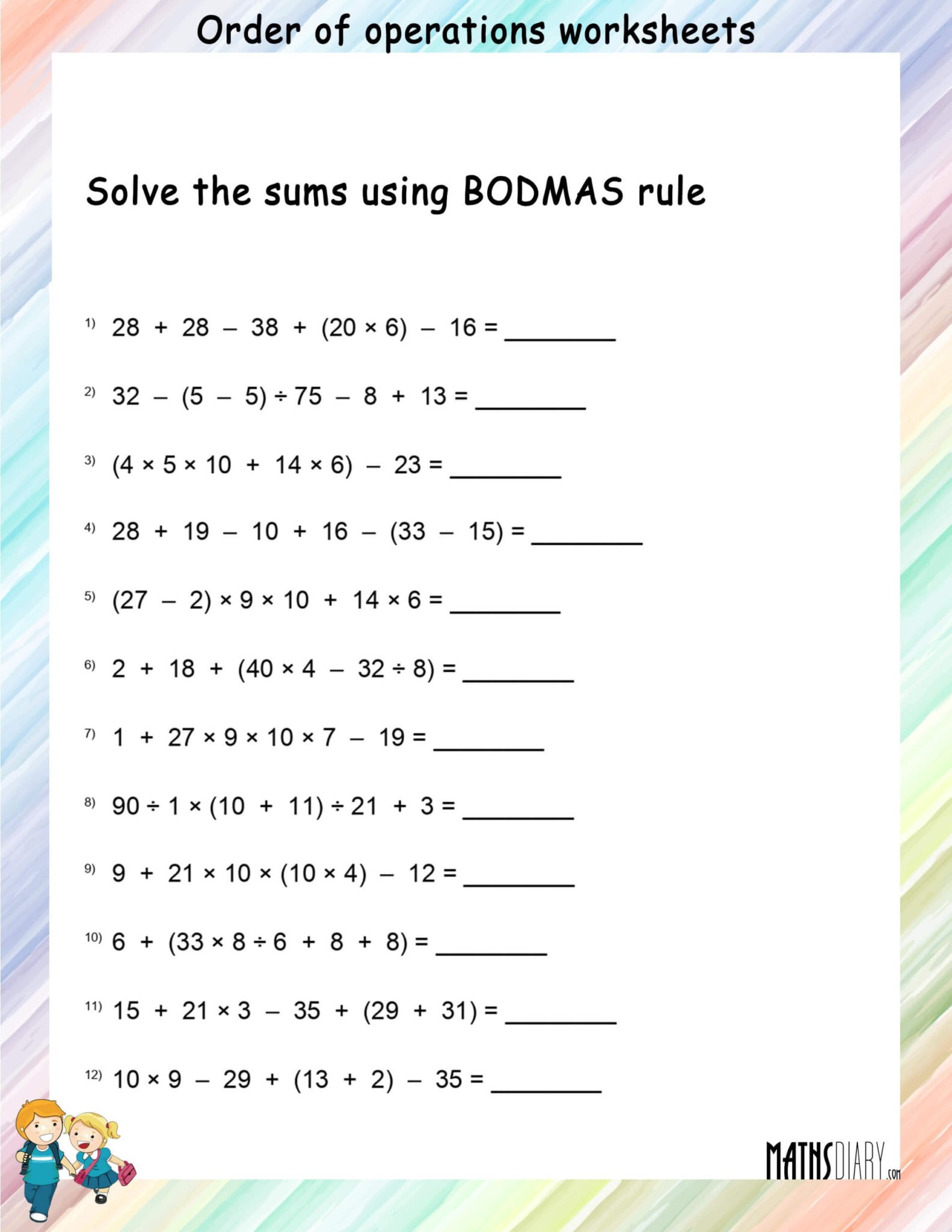 Fundamental Operations Addition And Subtraction Worksheet Math 