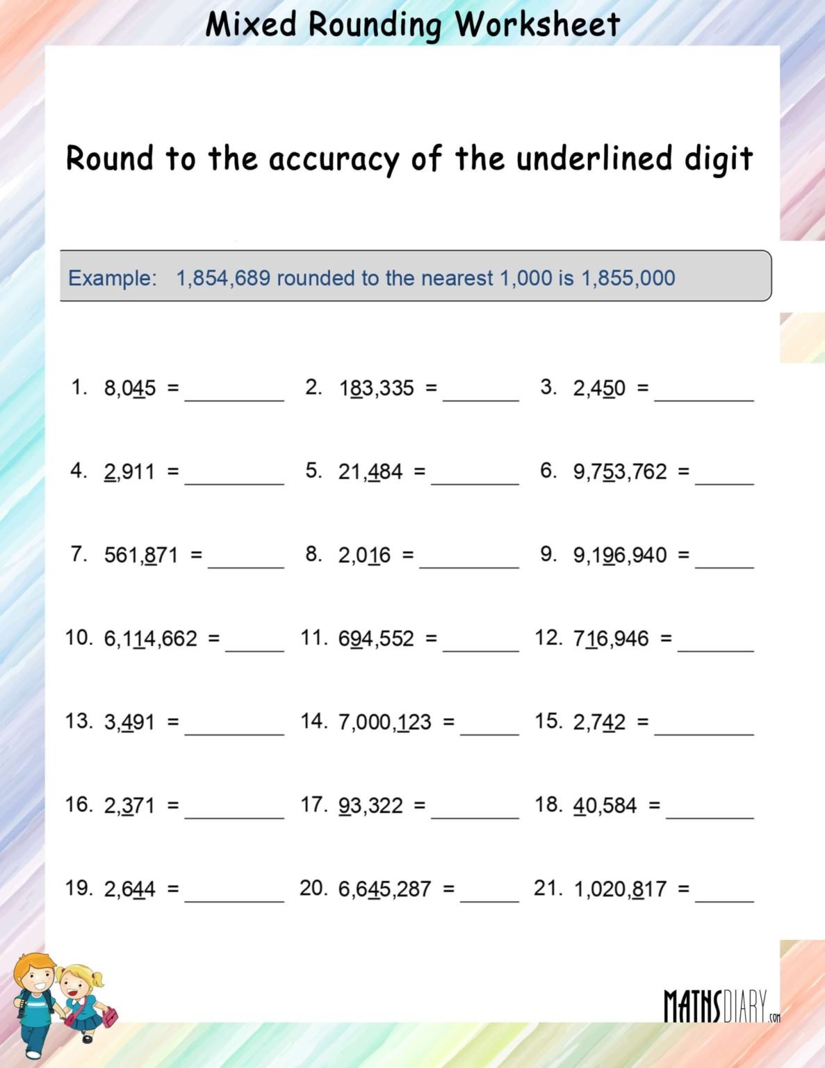 Mixed Rounding Number Worksheets - Math Worksheets - MathsDiary.com