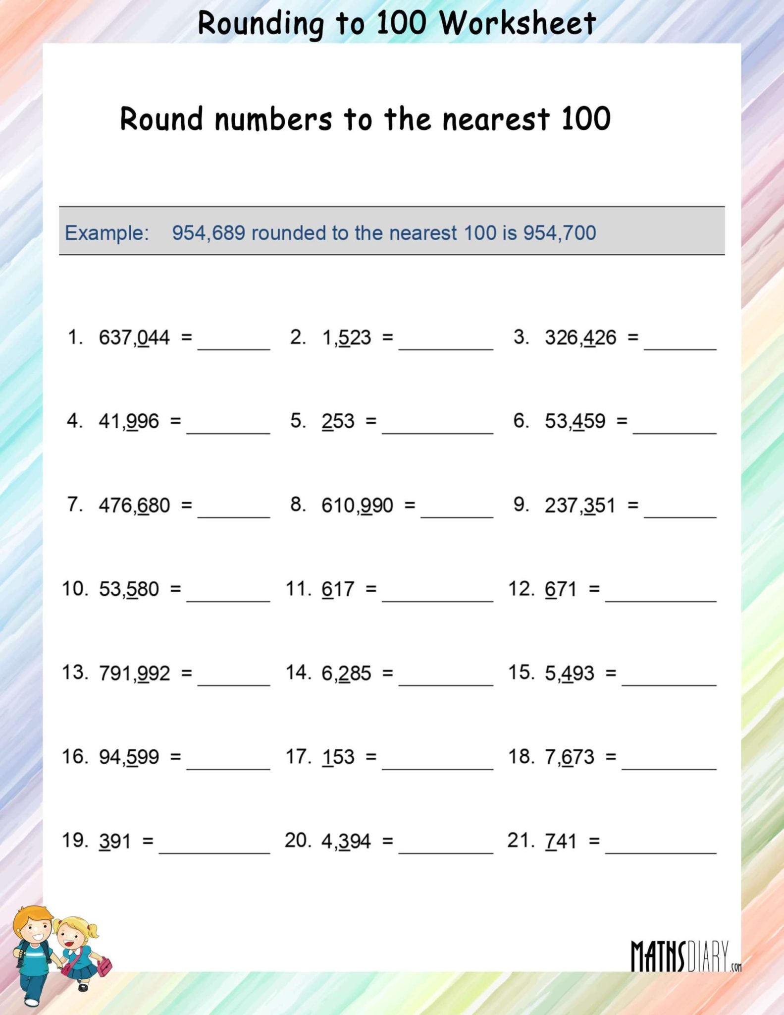Rounding to the nearest 100’s - Math Worksheets - MathsDiary.com