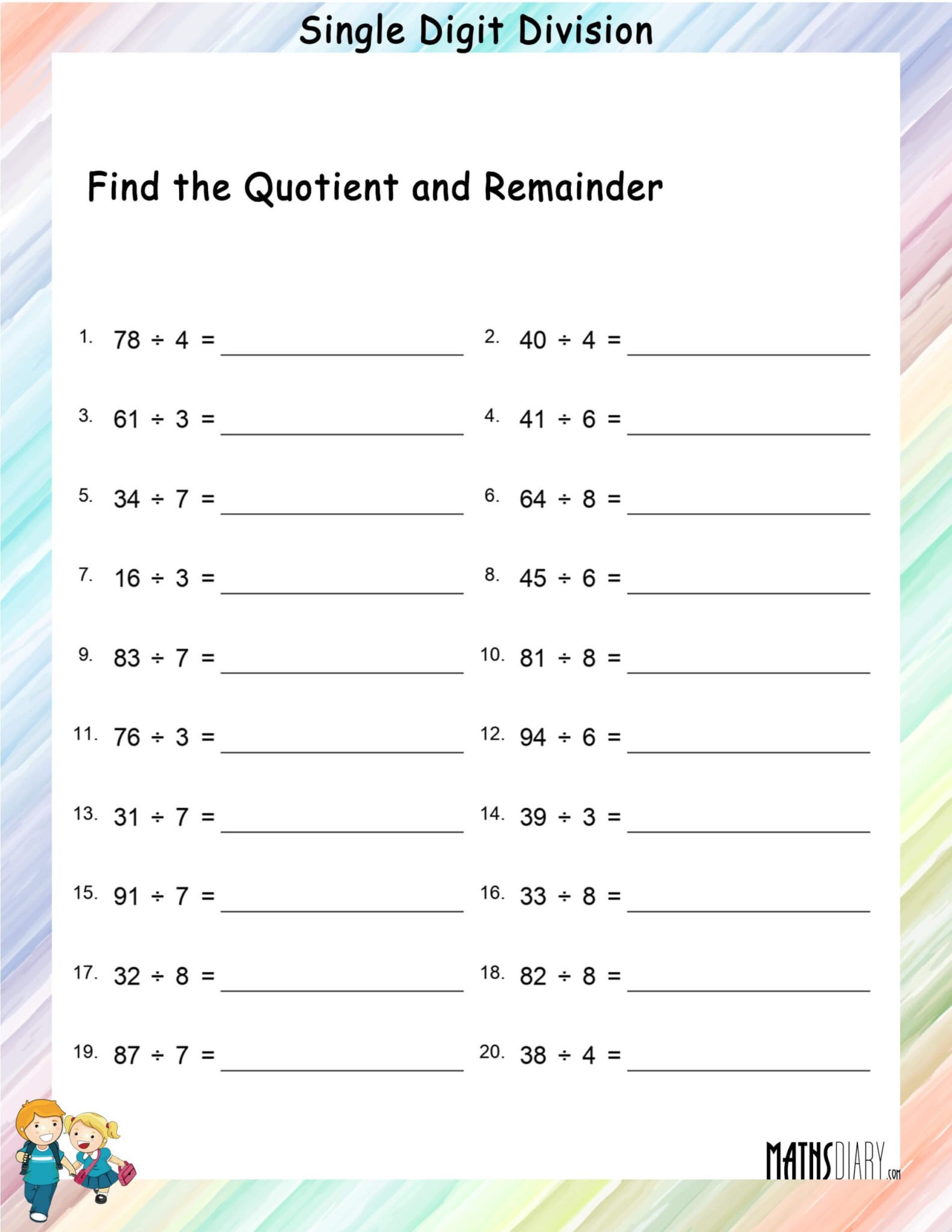 Single Digit Division Worksheets Math Worksheets MathsDiary com Single Digit Division Worksheets Math Worksheets MathsDiary com