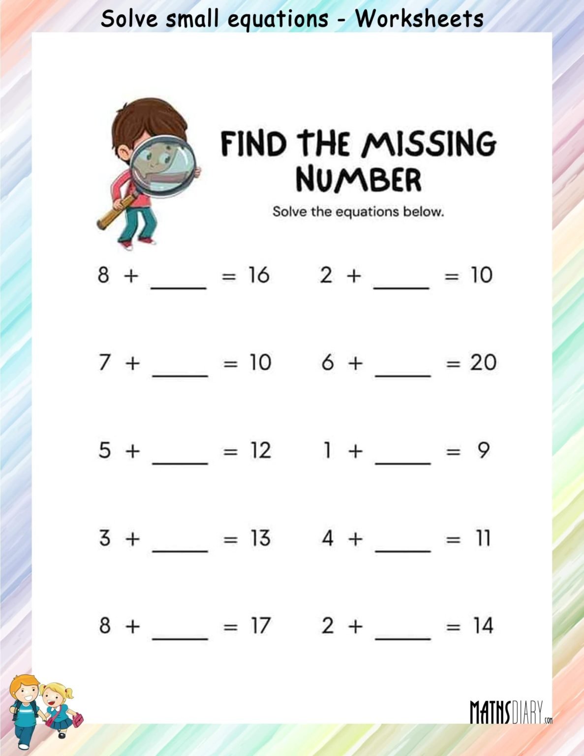 Simplify simple equations - Math Worksheets - MathsDiary.com