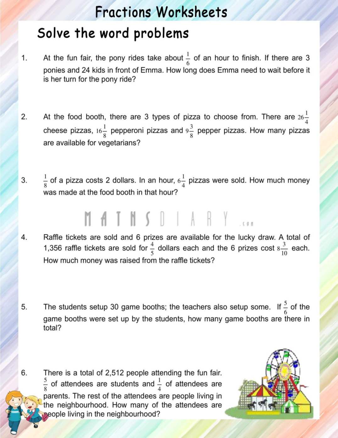 Fractions Word Problems With Four Operations Worksheets Math 