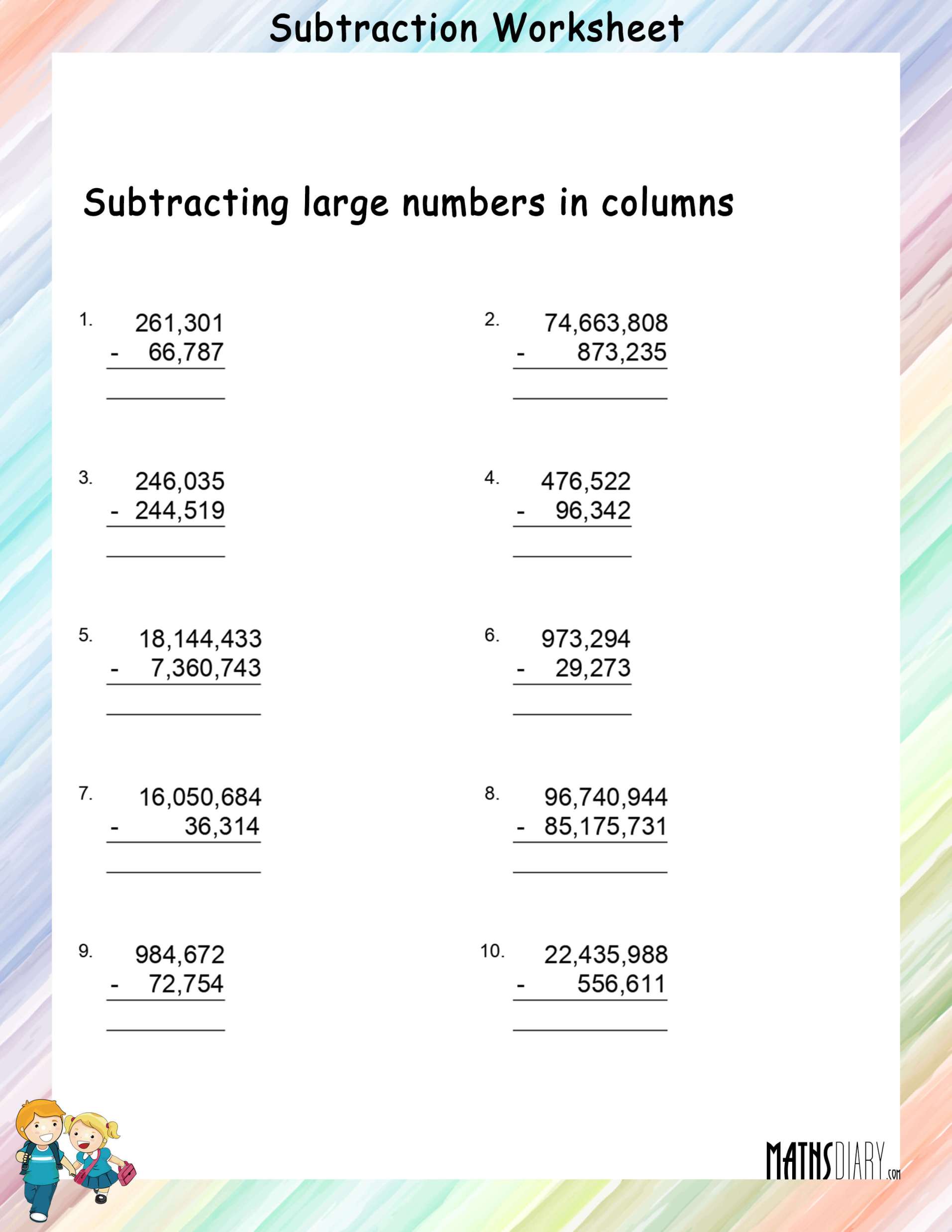 Subtracting Large Numbers Math Worksheets MathsDiary