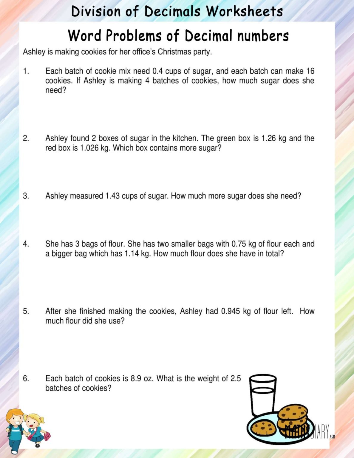 Word Problems of Decimal Numbers Worksheets - Math Worksheets ...