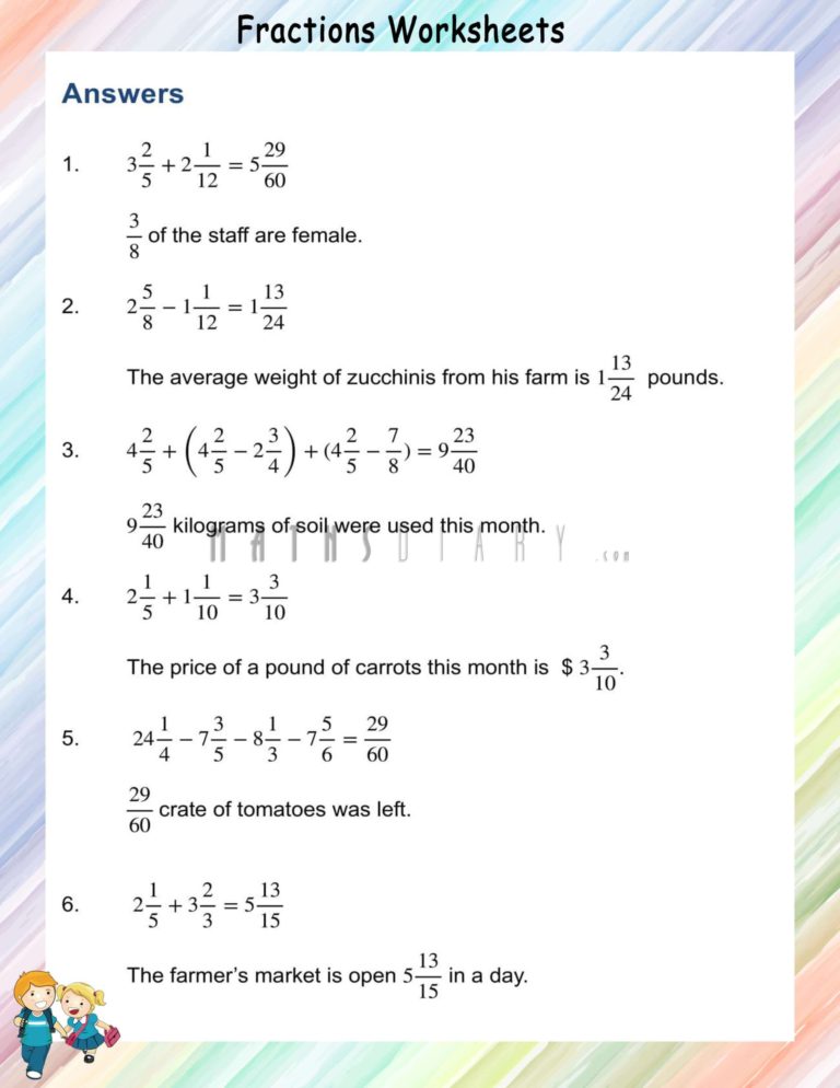 Word Problems of fractions worksheets - Math Worksheets - MathsDiary.com
