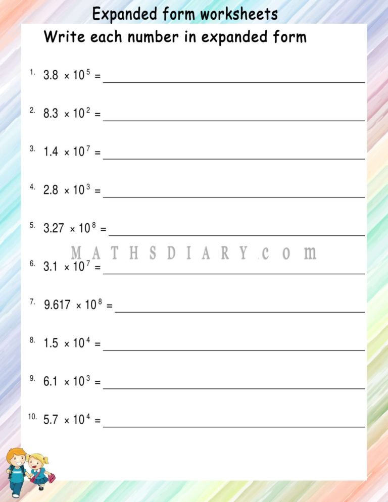Scientific numbers in expanded form - Math Worksheets - MathsDiary.com