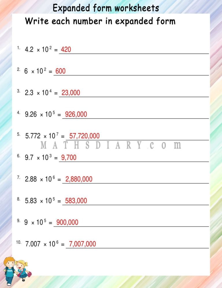 Scientific numbers in expanded form - Math Worksheets - MathsDiary.com