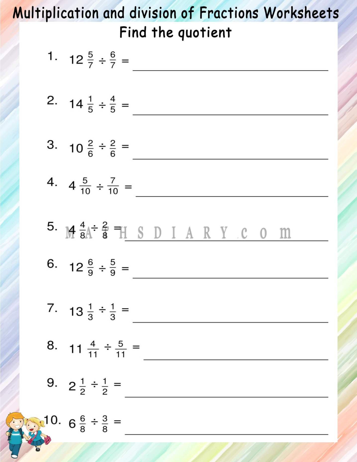 Dividing whole number by fractions worksheets - Math Worksheets ...