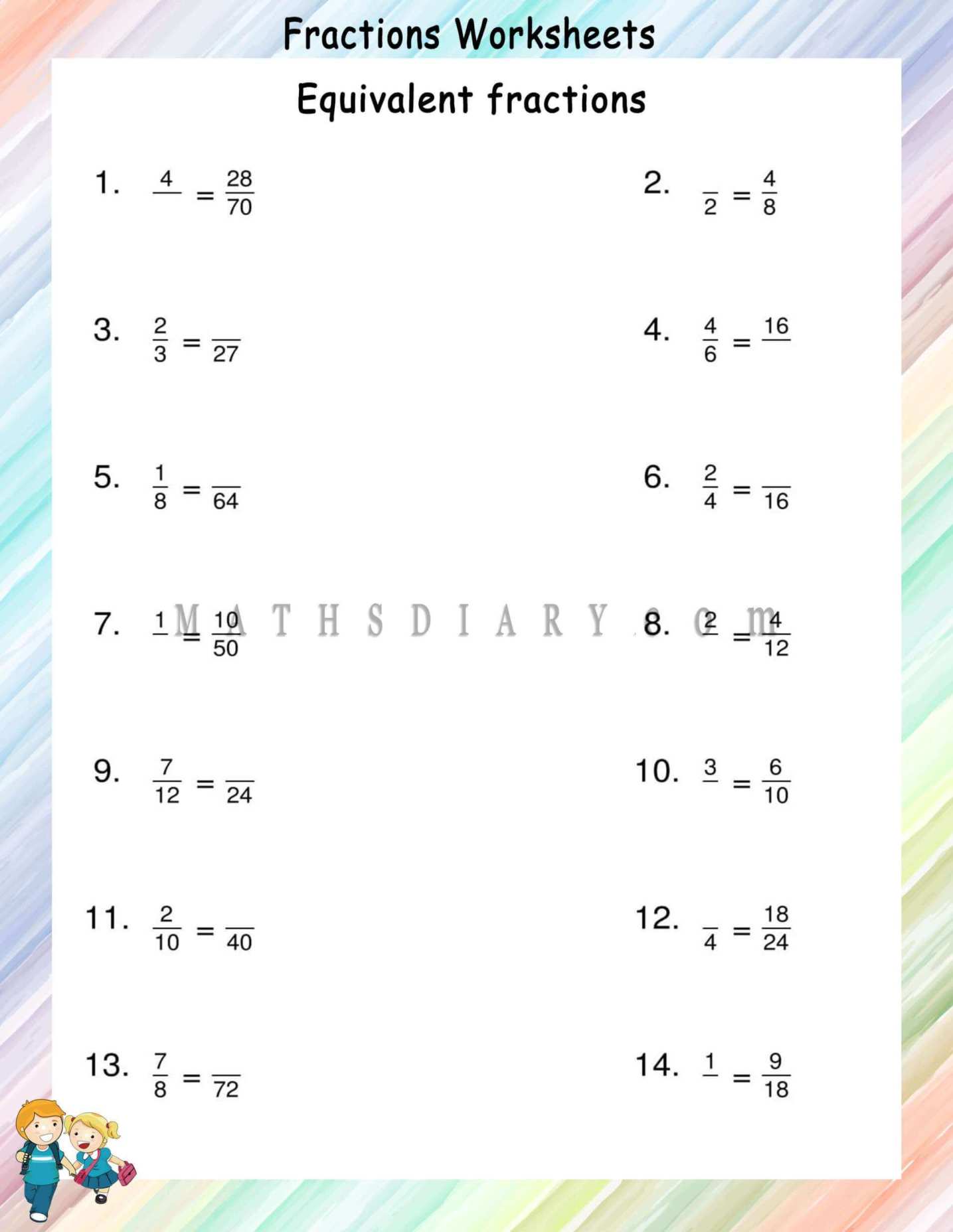 find the equivalent fractions worksheets math worksheets mathsdiary com