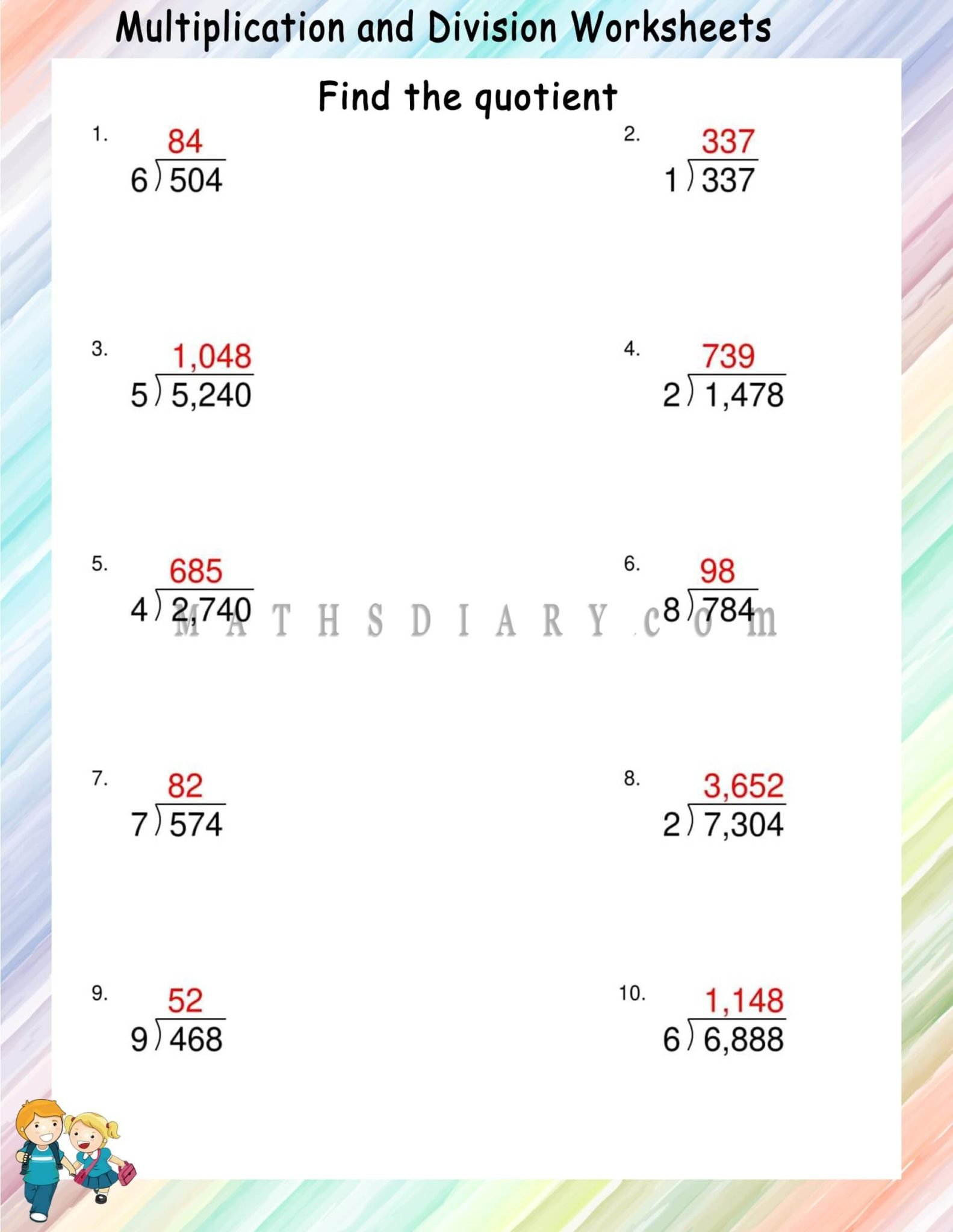 Long division with no remainder math worksheets mathsdiary