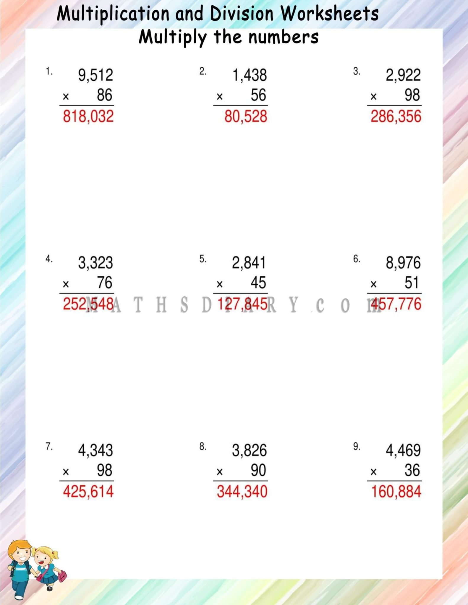 Multiplying 4 digit by 2 digit number math worksheets mathsdiary
