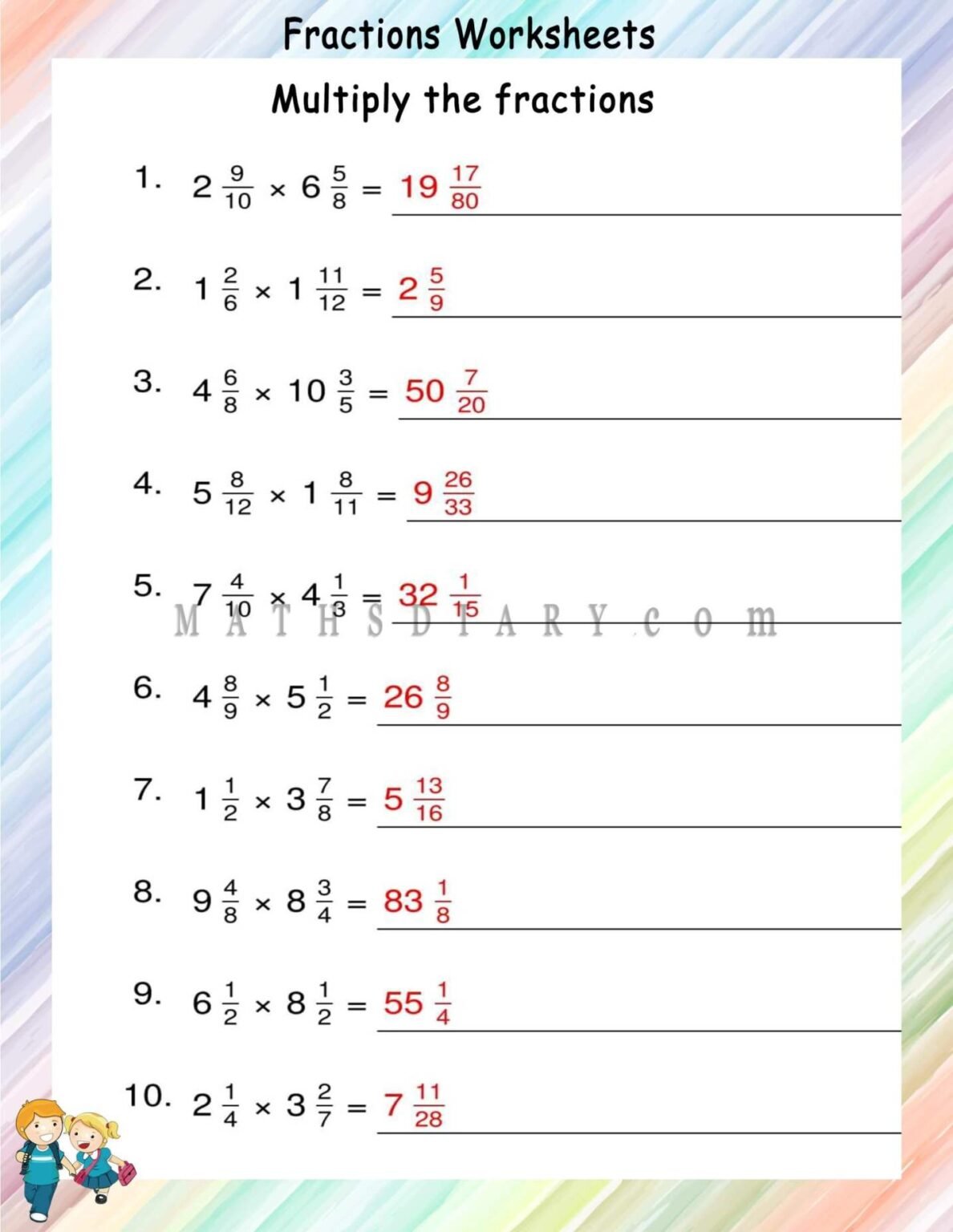 Multiplying mixed fractions worksheets Math Worksheets MathsDiary com Multiplying mixed fractions worksheets Math Worksheets MathsDiary com