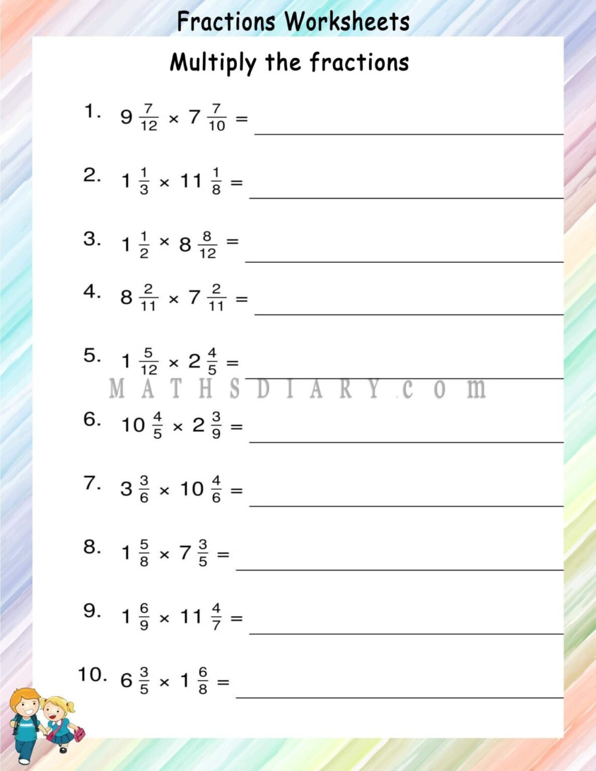 Multiplying mixed fractions worksheets Math Worksheets
