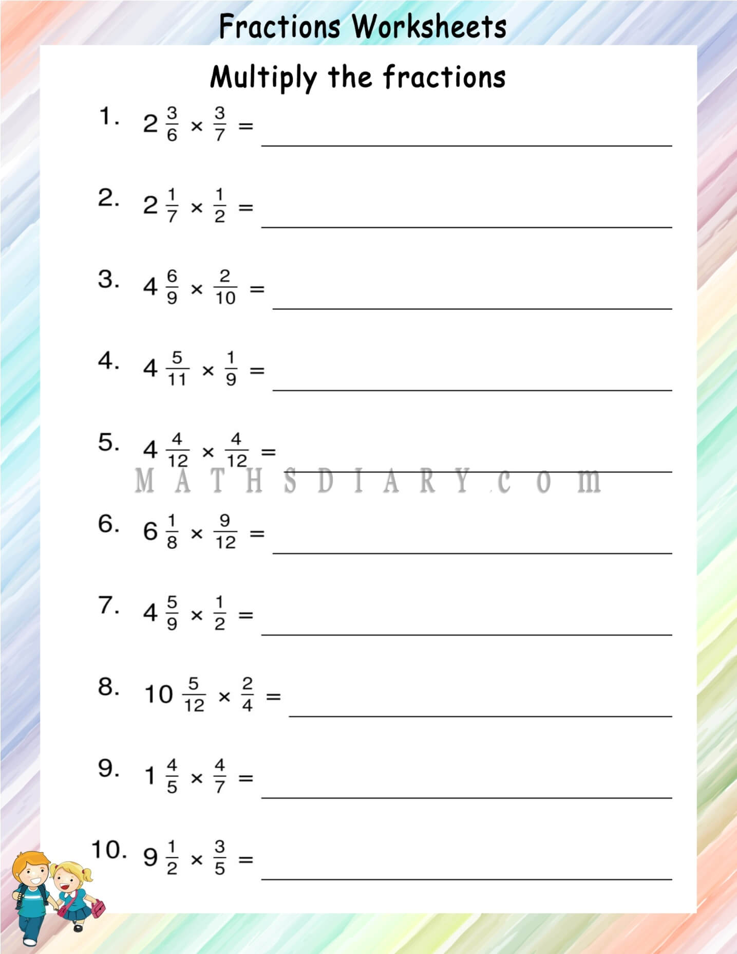 Multiplying mixed fractions by proper fractions worksheets - Math Within Multiplying Mixed Fractions Worksheet